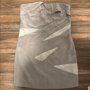 **Alice + Olivia Silver Strapless Pleated Cocktail Dress**